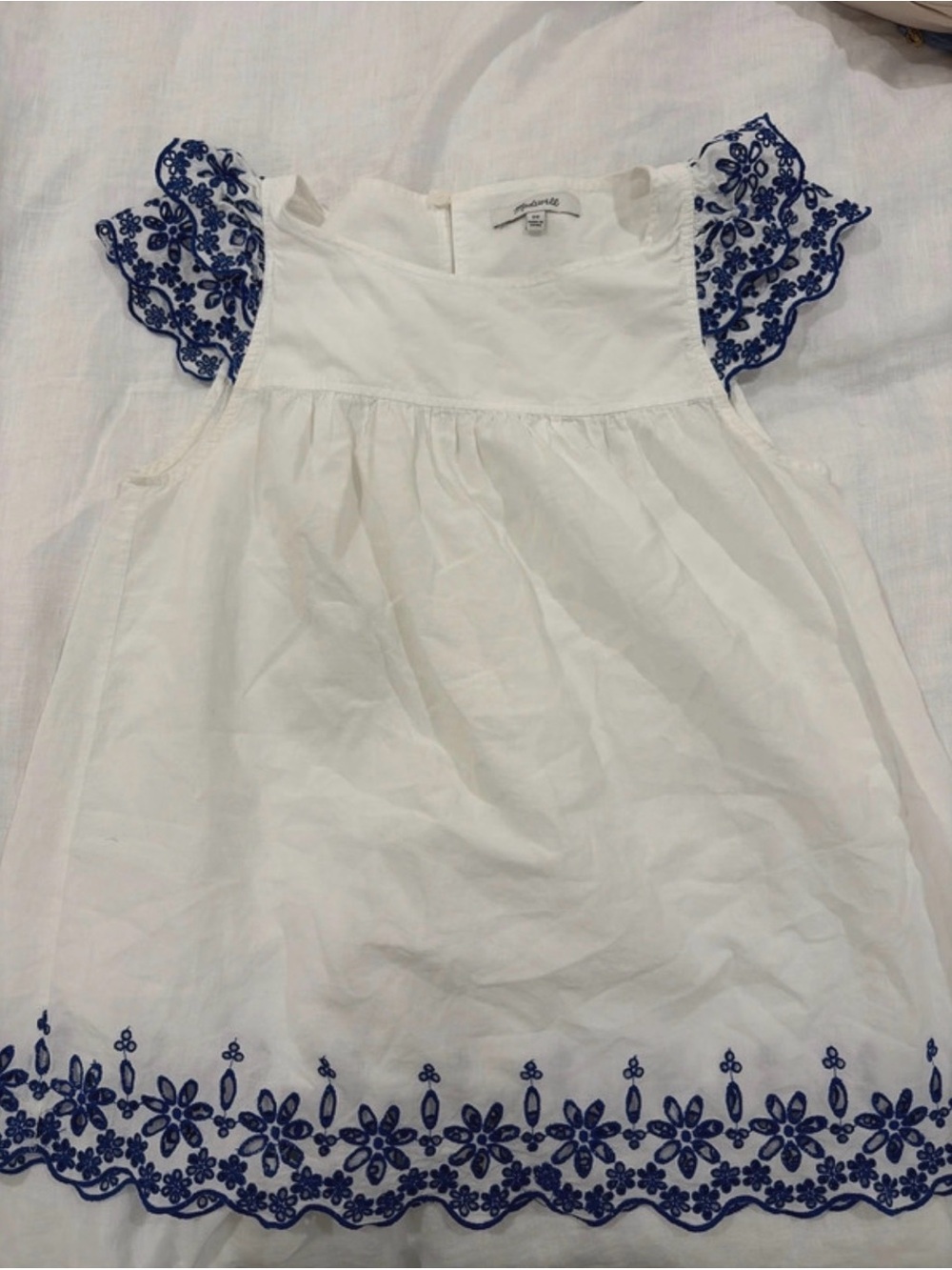 MADEWELL Top with Blue Embroidered Trim